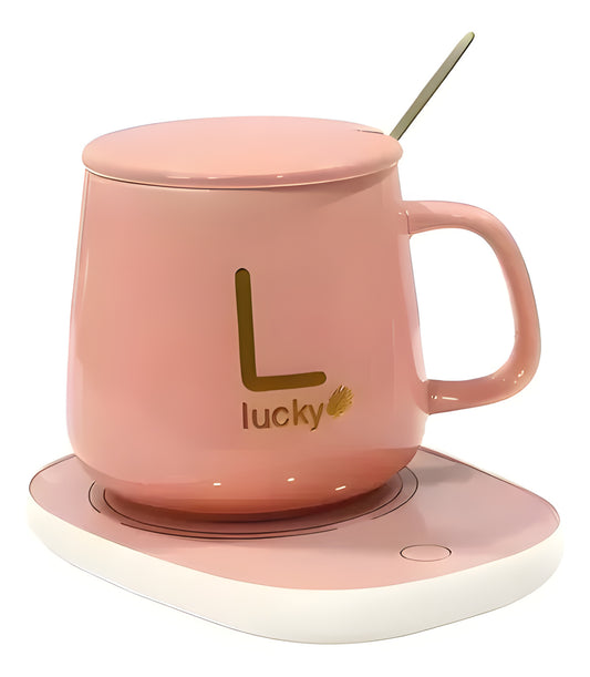 Taza C/ Calentador Eléctrico + Cuchara y Caja Rosada
