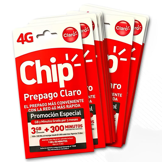 Chip Prepago Claro 3 Gb + 300 Minutos