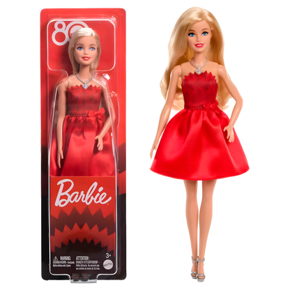 Muñeca Barbie Mattel 80th Aniversario Vestido Rojo Rubí