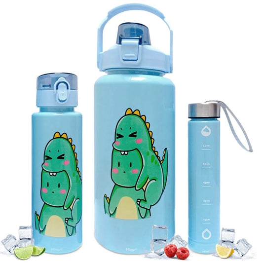 Set 3 Botellas Agua Kawaii 2L 900ml 300ml Celeste
