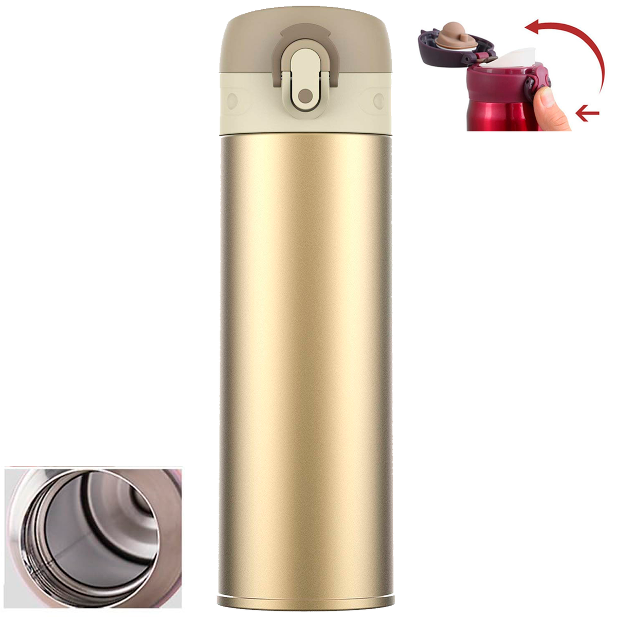 Termo Acero Inox 500ml. Frío/Calor Portátil Oro | Netzo Chile