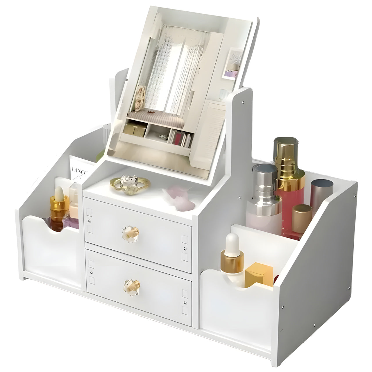 Organizador Maquillaje Multifuncional Espejo Cajón Cuadrado