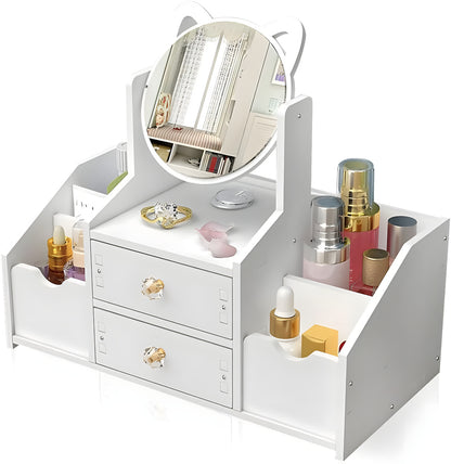 Organizador Maquillaje Multifuncional Espejo Cajón Gatito