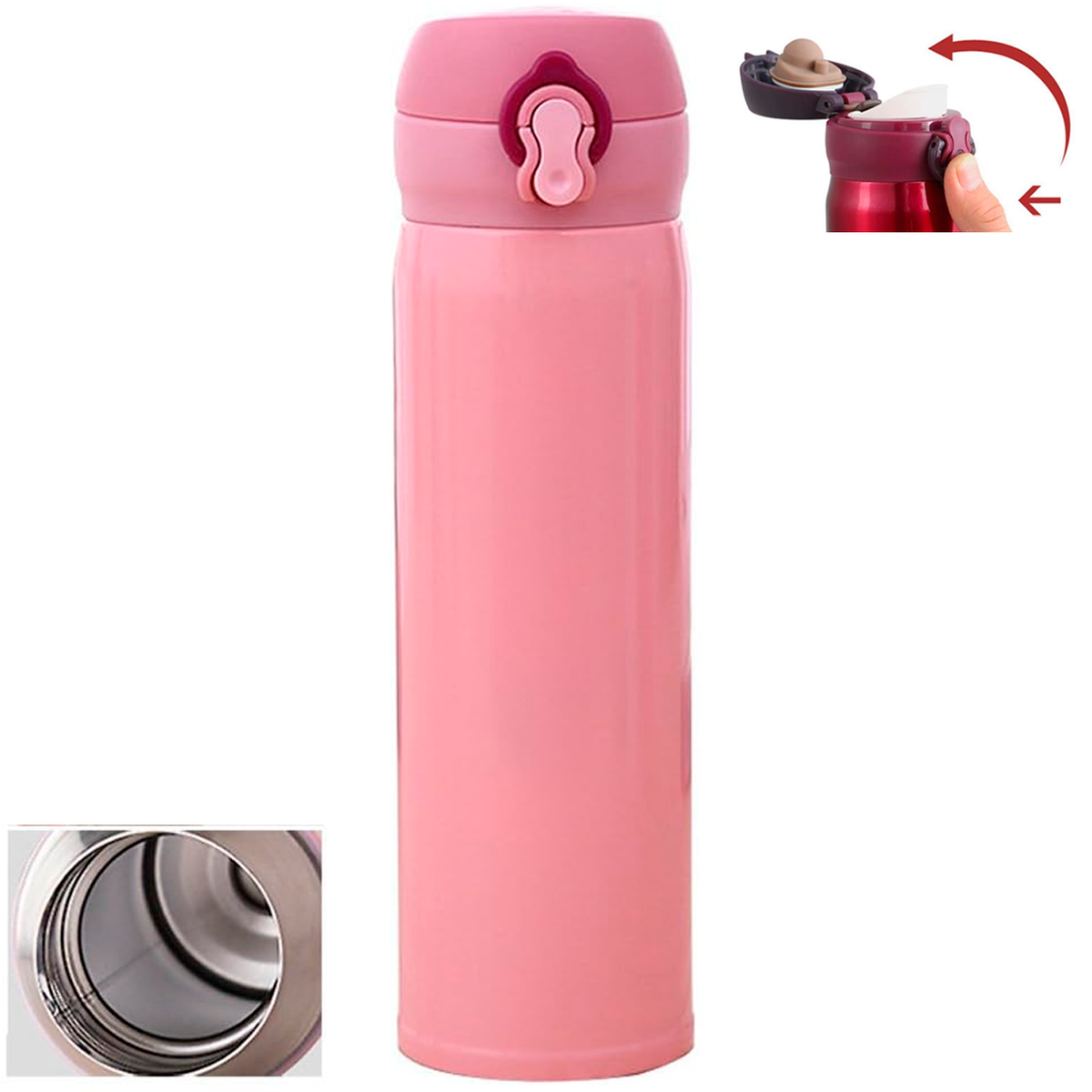 Termo Acero Inox 500ml. Frío/Calor Portátil Rosado | Netzo Chile