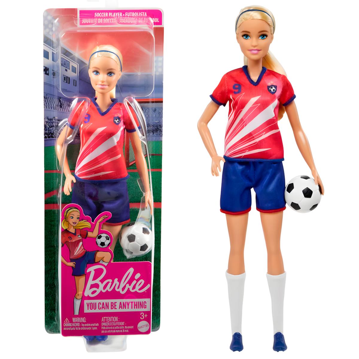 Muñeca Barbie Profesiones Jugadora De Fútbol Roja