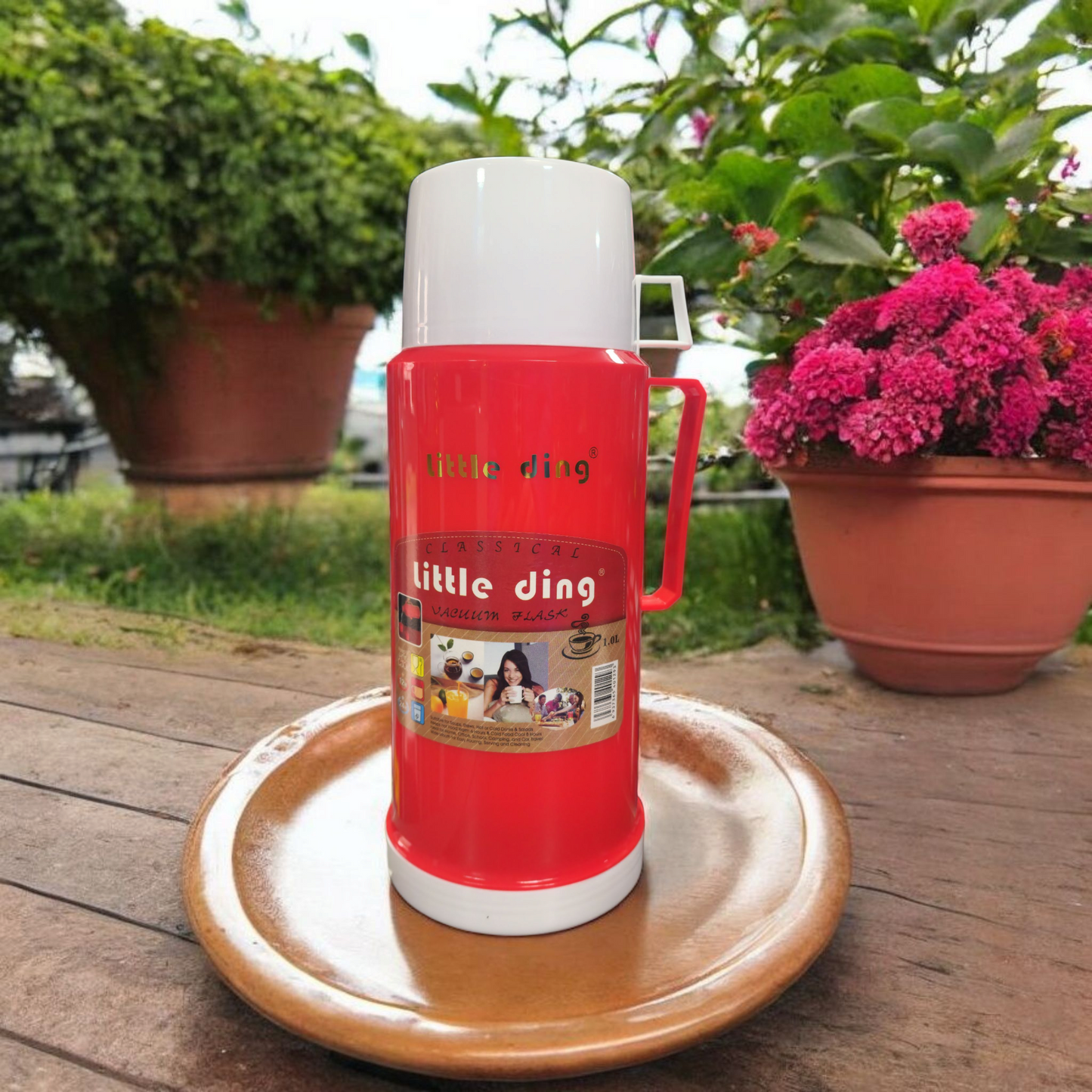 Termo Gran Capacidad 1Lt C/ Taza Mate/Café Rojo