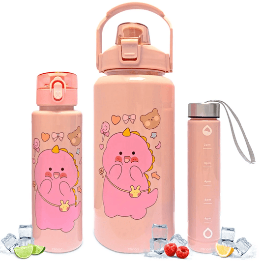 Set 3 Botellas Agua Kawaii 2L 900ml 300ml Damasco