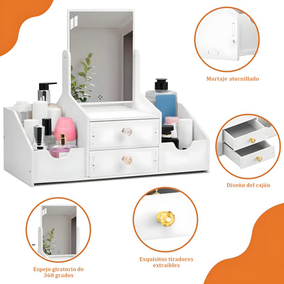 Organizador Maquillaje Multifuncional Espejo Cajón Cuadrado