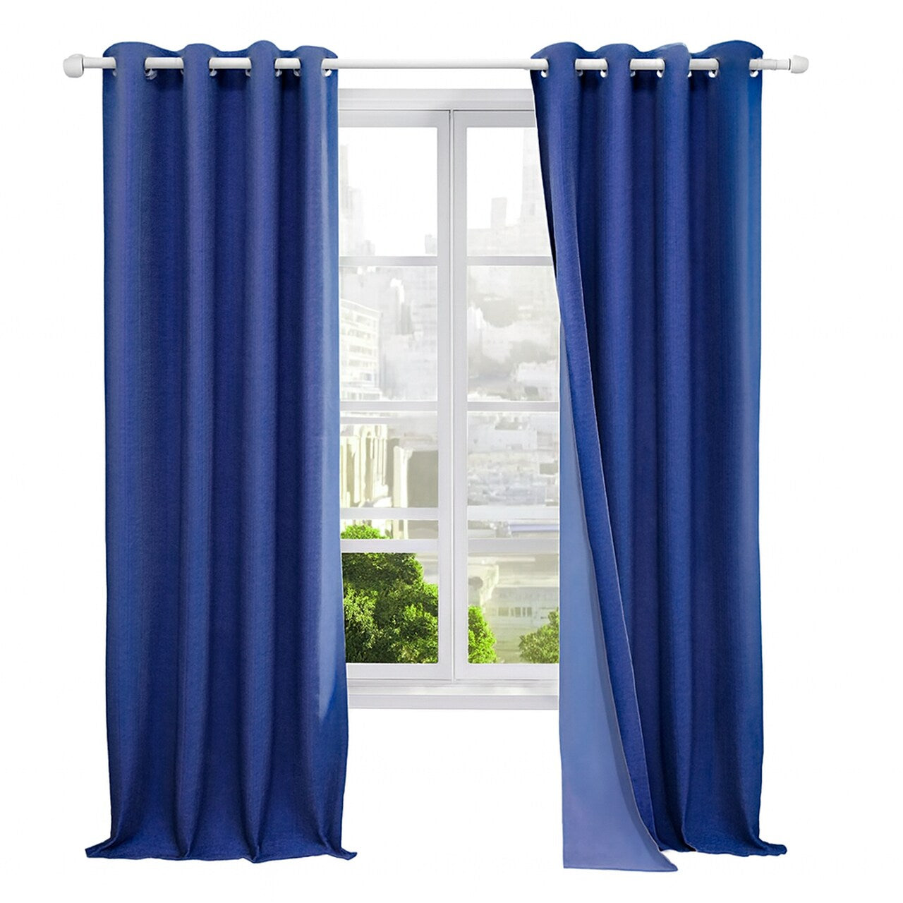 Cortina BlackOut 100% Térmica 2 Paños Engomada Azul Oscuro