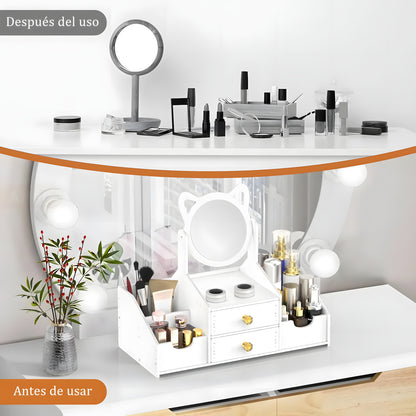 Organizador Maquillaje Multifuncional Espejo Cajón Gatito