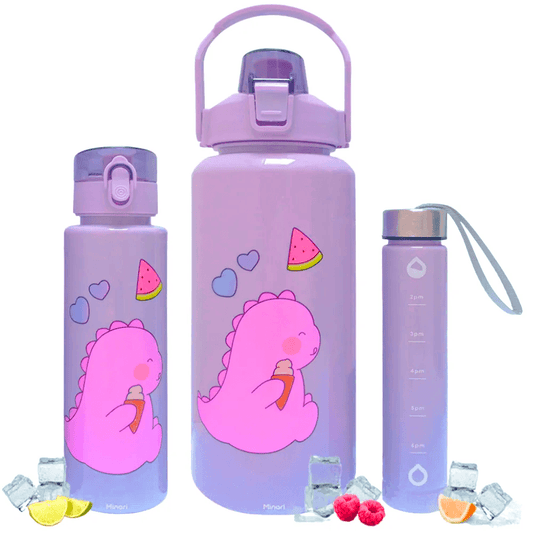 Set 3 Botellas Agua Kawaii 2L 900ml 300ml Morado