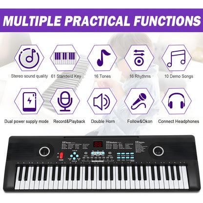 Teclado piano electrónico 61 teclas con micrófono