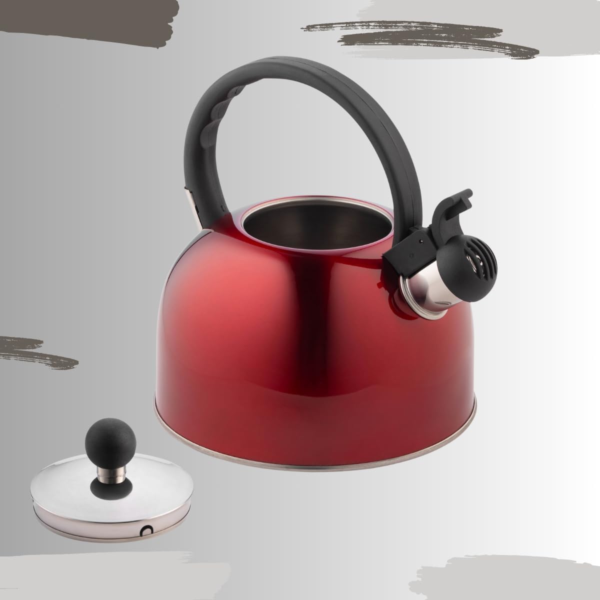 Tetera Acero Inox 1.8L Silbato Abre Fácil Cocina Roja