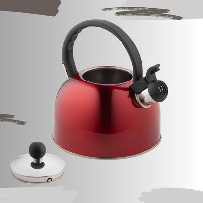 Tetera Acero Inox 1.8L Silbato Abre Fácil Cocina Roja