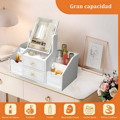 Organizador Maquillaje Multifuncional Espejo Cajón Cuadrado