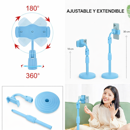 Soporte Celular Escritorio Expandible Ajustable Mesa Celeste