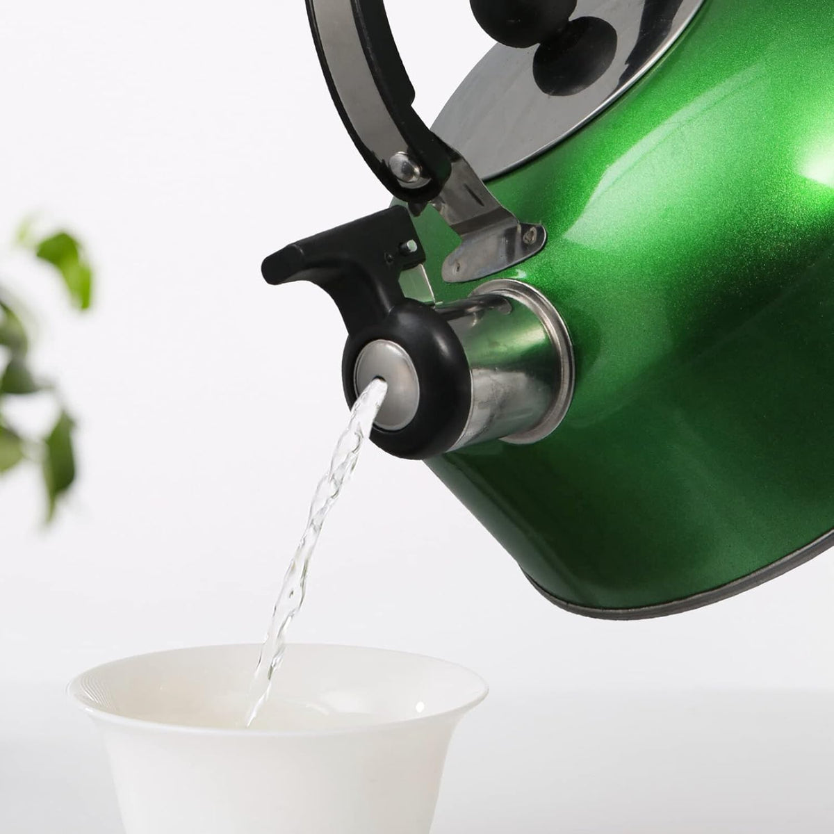 Tetera Acero Inox 1.8L Silbato Abre Fácil Cocina Verde | Netzo Chile