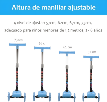 Scooter Monopatín Niños Regulable Luces LED Freno Cafe