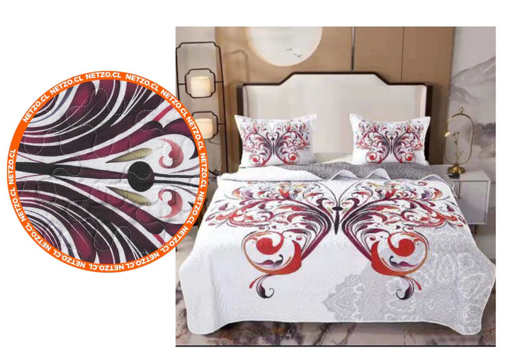 Cubrecama Cobertor Quilt 2 Plazas Mandala + 2 Fundas