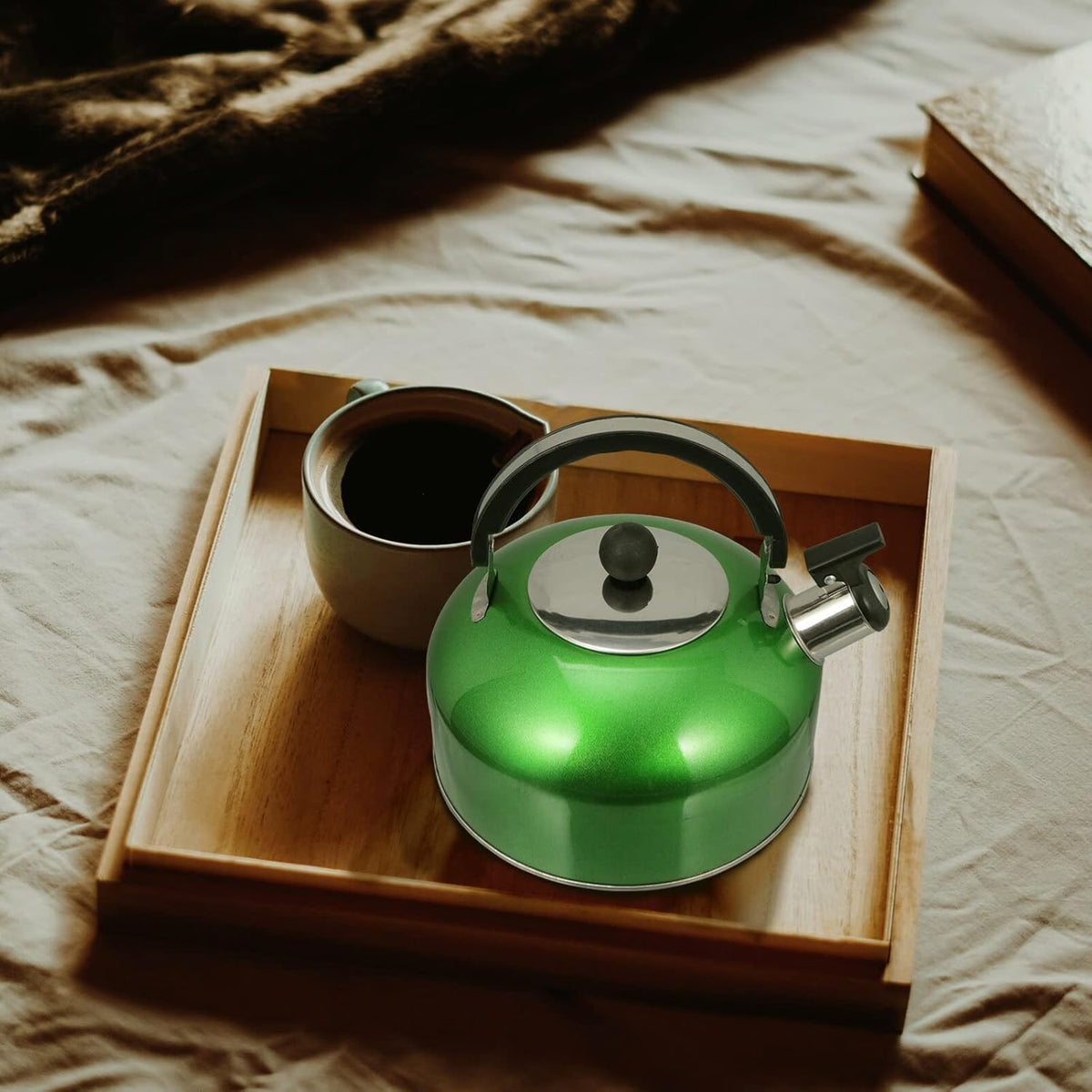 Tetera Acero Inox 1.8L Silbato Abre Fácil Cocina Verde | Netzo Chile