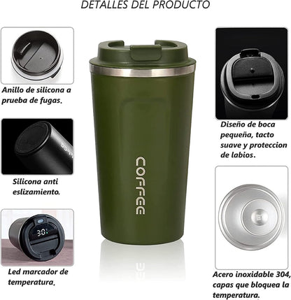 Vaso Térmico Digital 380ml Acero Inox. Verde