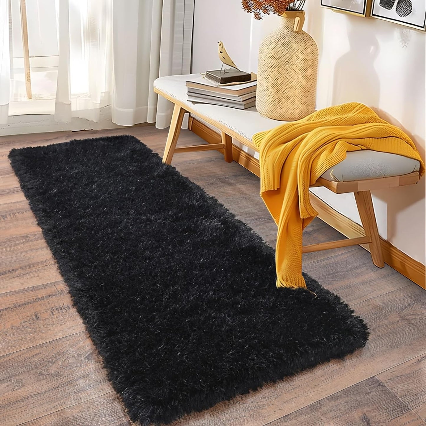 Alfombra Peludita Pasillera 50x200cm Decorativa Negra