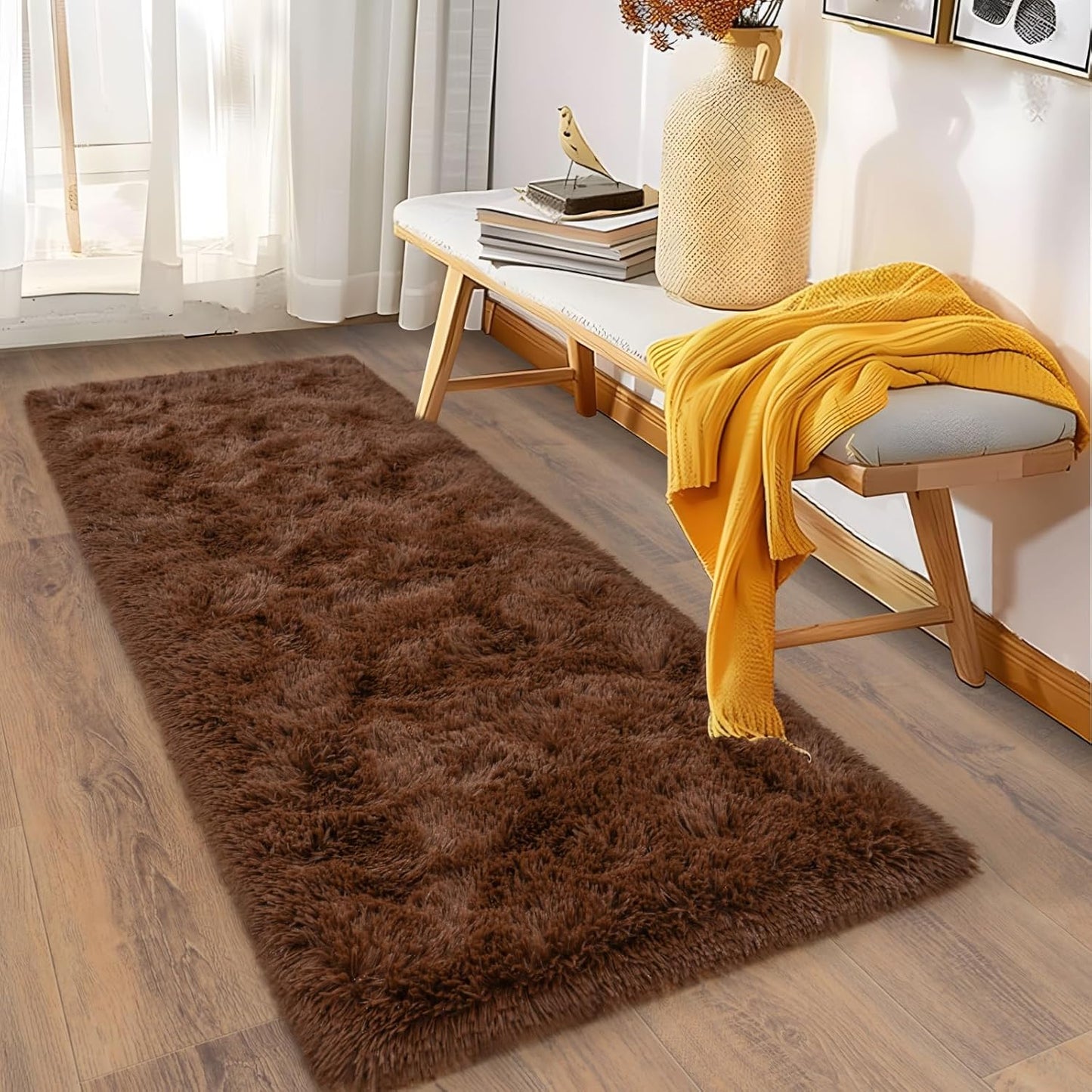 Alfombra Peludita Pasillera 50x200cm Decorativa Cafe