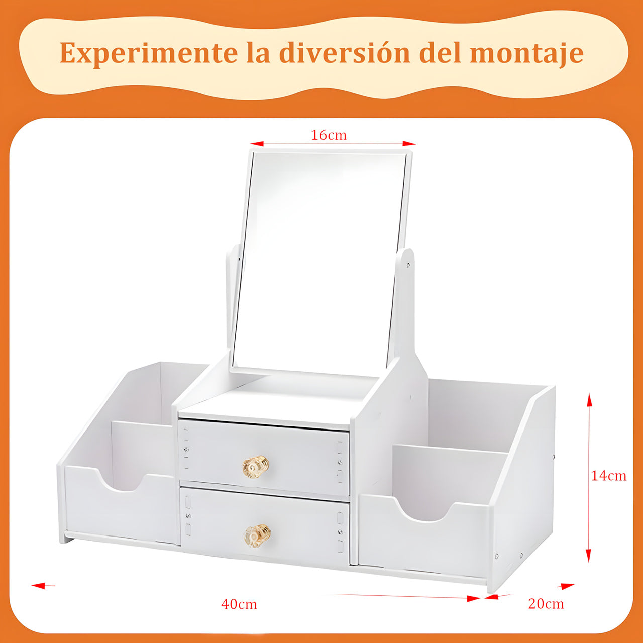 Organizador Maquillaje Multifuncional Espejo Cajón Cuadrado