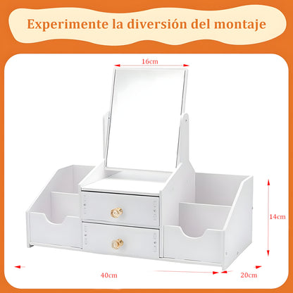 Organizador Maquillaje Multifuncional Espejo Cajón Cuadrado