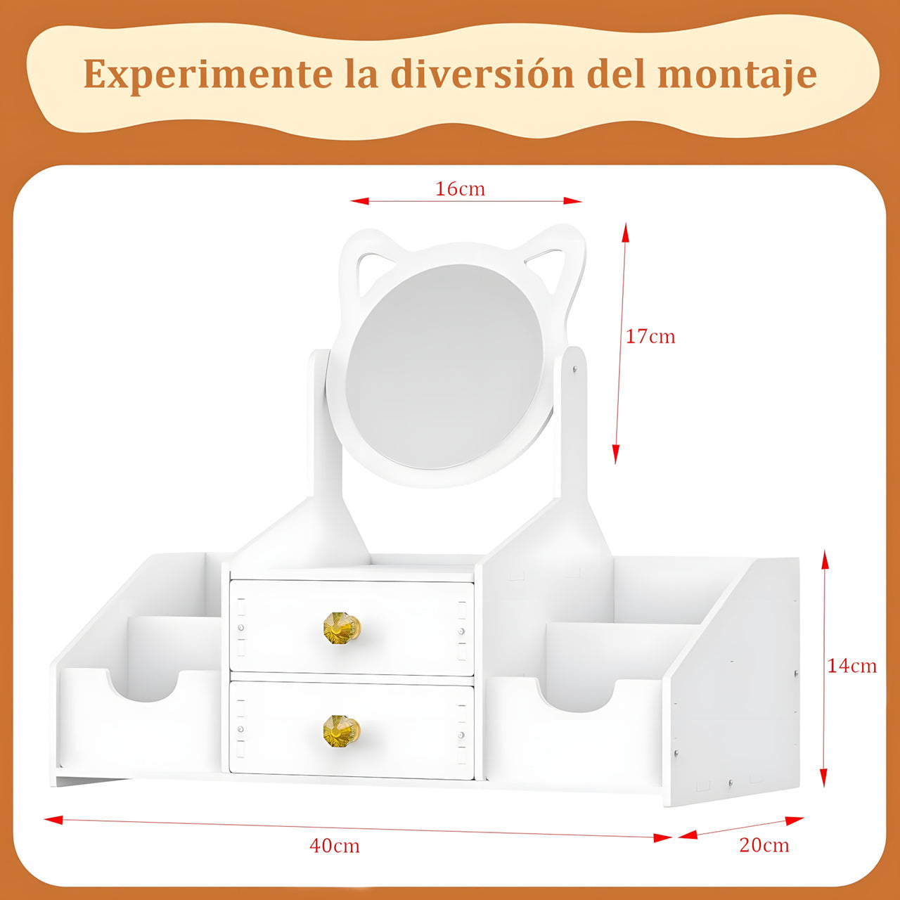 Organizador Maquillaje Multifuncional Espejo Cajón Gatito
