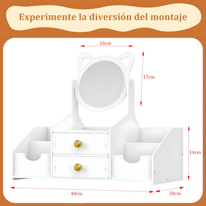 Organizador Maquillaje Multifuncional Espejo Cajón Gatito