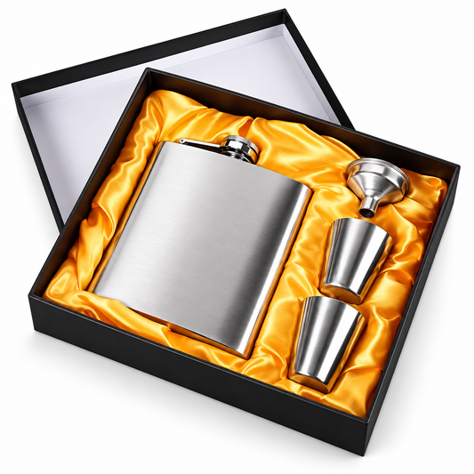 Set Petaca Acero Inoxidable 7oz + 2 Vasos y Embudo