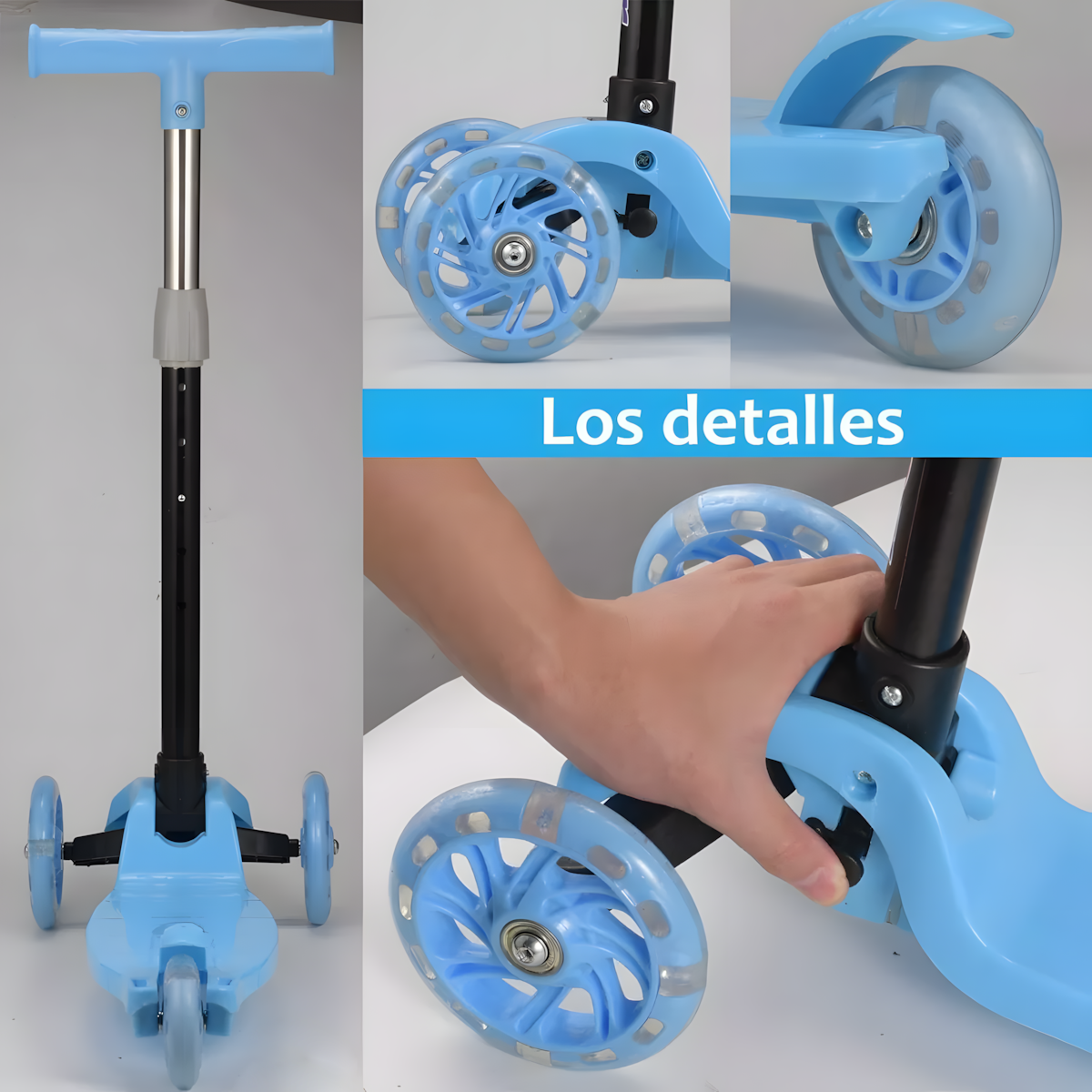 Scooter Monopatín Niños Regulable Luces LED Freno Cafe