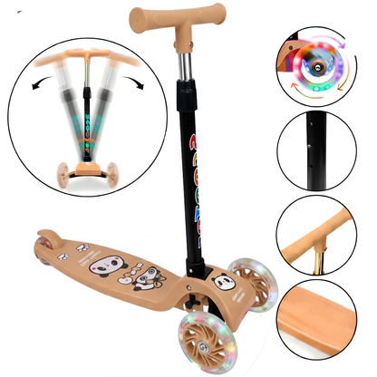 Scooter Monopatín Niños Regulable Luces LED Freno Cafe