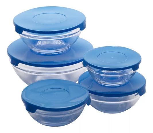 Set 5 Fuentes Vidrio C/Tapa Hermética Alimentos Cocina