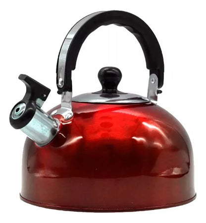 Tetera Acero Inox 1.8L Silbato Abre Fácil Cocina Roja