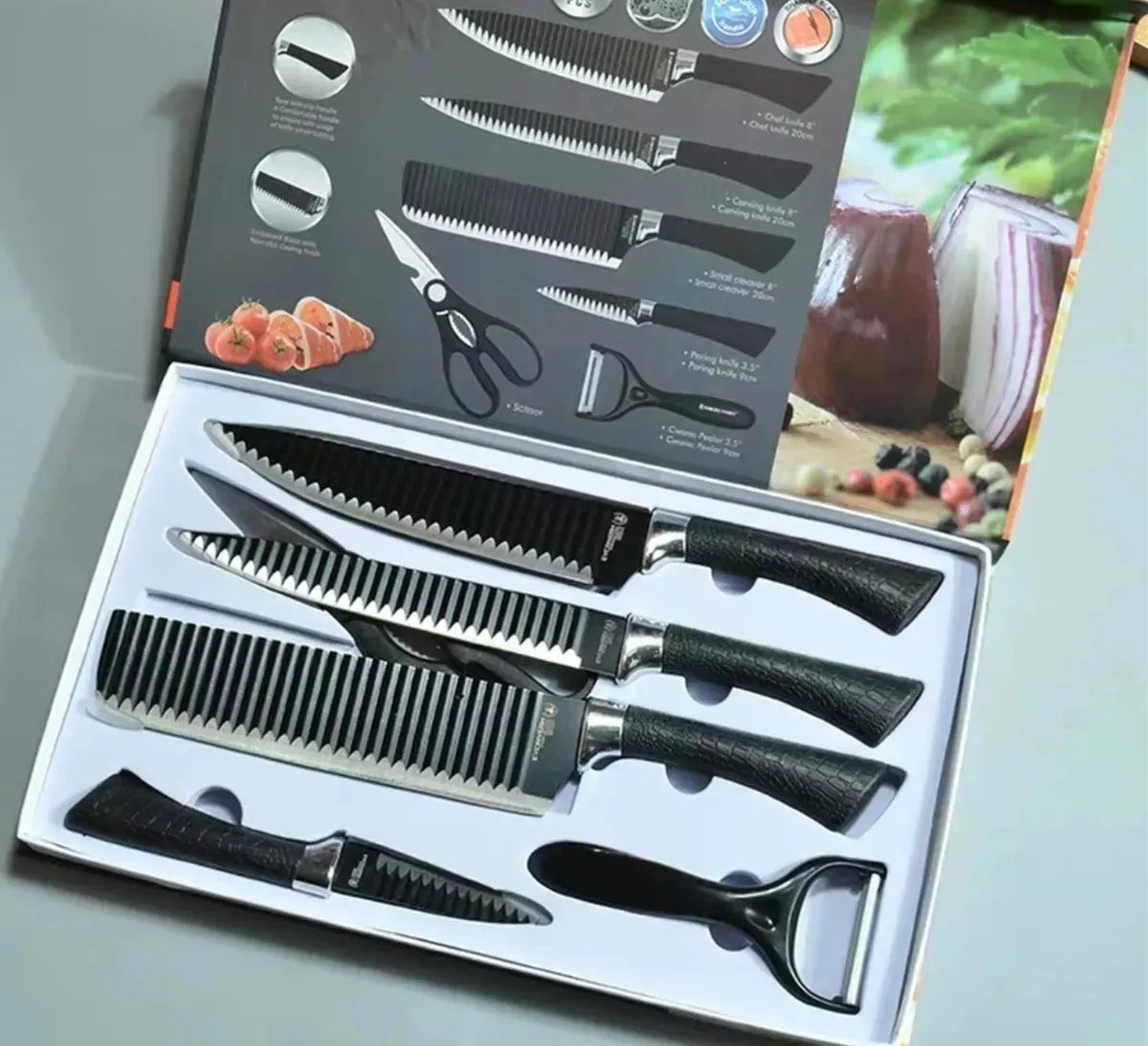 Set Juego De Cuchillos Anti Deslizantes 6 piezas Cocina pelador Negros