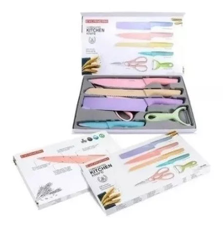 Set Juego De Cuchillos Anti Deslizantes 6 piezas Cocina pelador Colores