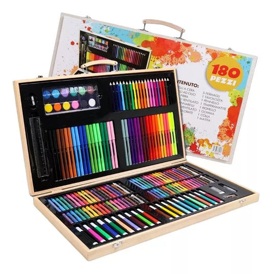 Maleta Set Arte 180 Pzas: Lápices Pintura Madera