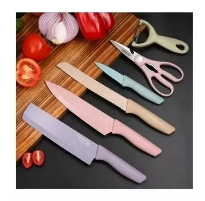 Set Juego De Cuchillos Anti Deslizantes 6 piezas Cocina pelador Colores