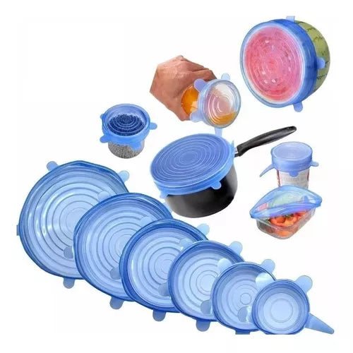 Set 6 Tapas De Silicona Adaptable Para Alimentos Reutilizables