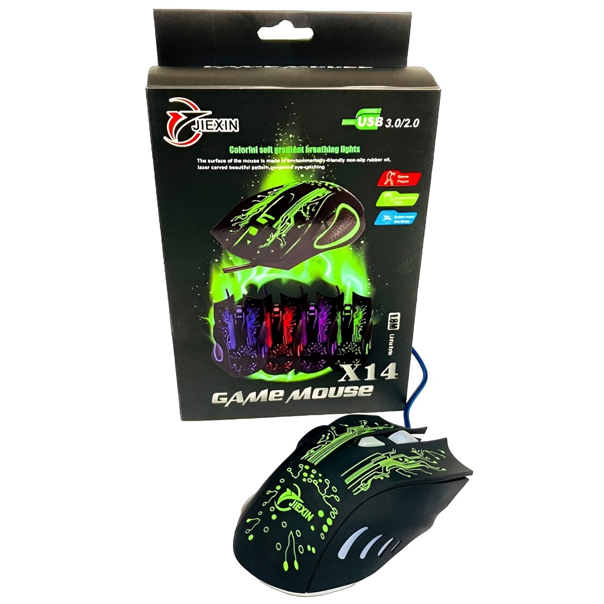 Mouse Gamer Jiexin X14 LED 6000 DPI Ergonómico PC | Netzo Chile