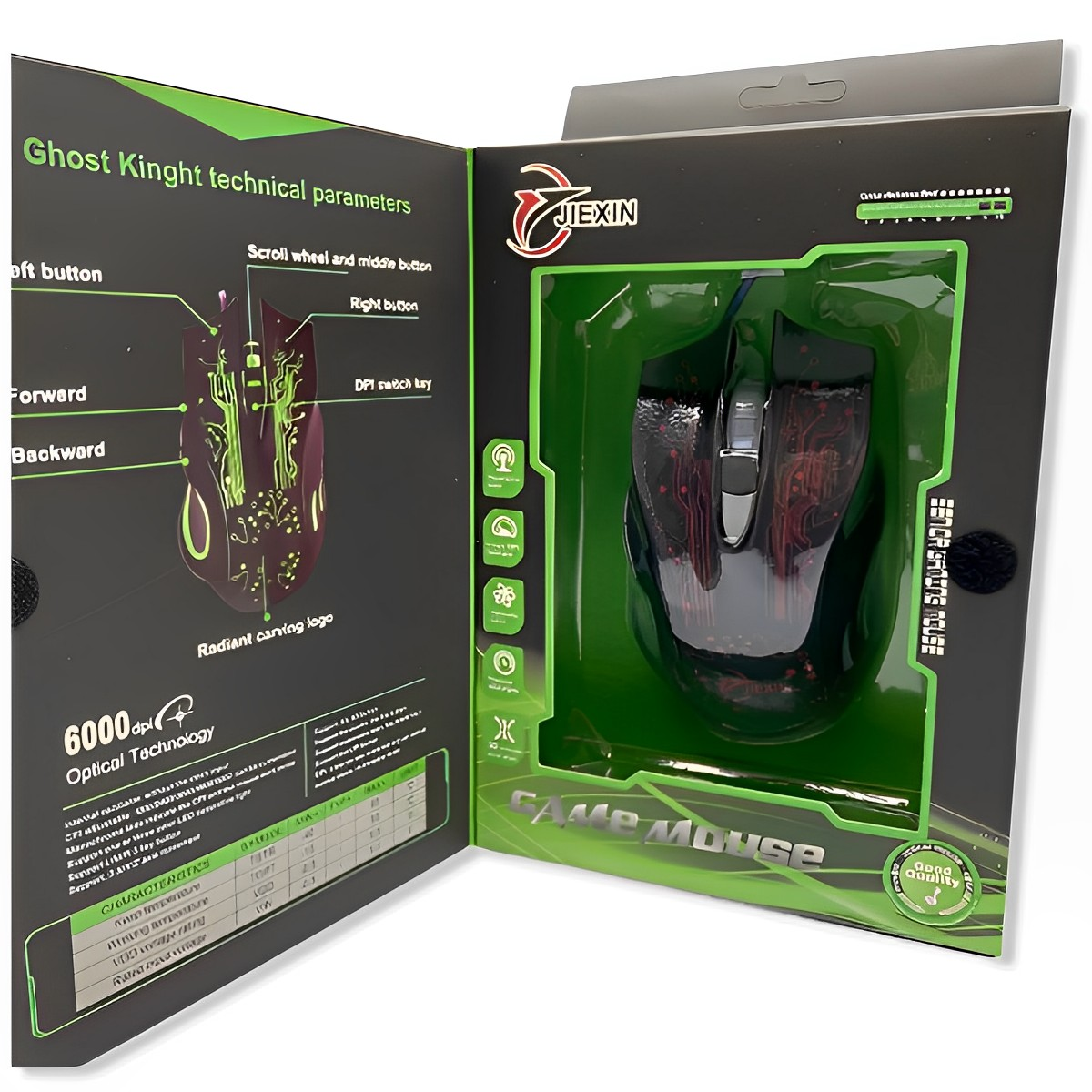 Mouse Gamer Jiexin X14 LED 6000 DPI Ergonómico PC | Netzo Chile