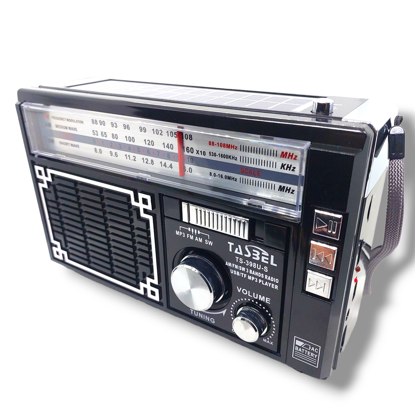 Radio Retro Dial Recargable Am/fm/sw Mp3 Microsd Solar con Linterna