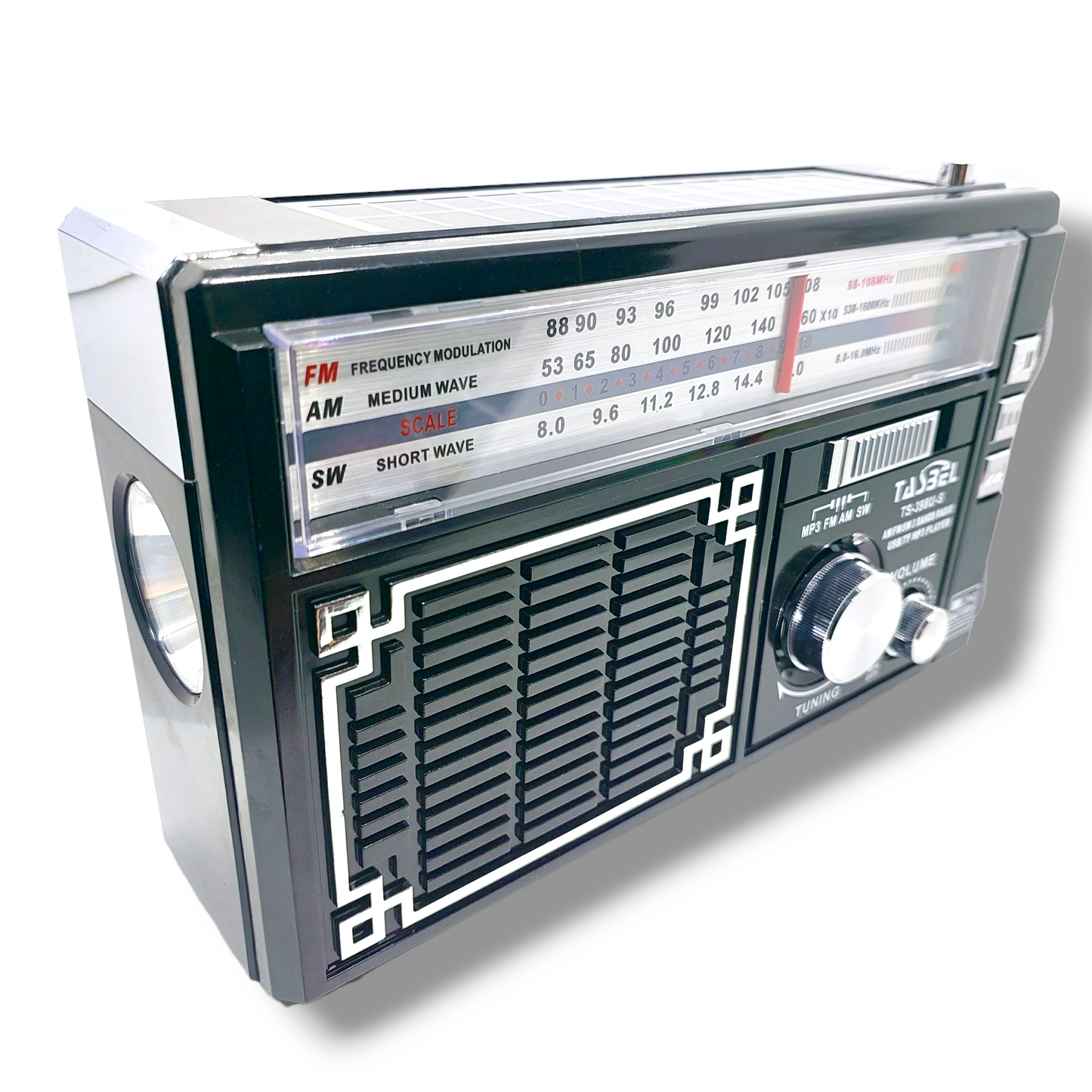 Radio Retro Dial Recargable Am/fm/sw Mp3 Microsd Solar con Linterna