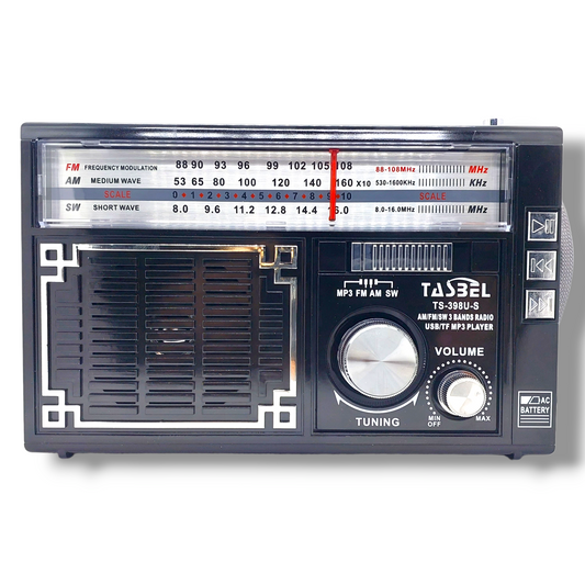 Radio Retro Solar Recargable AM/FM/SW MP3 MicroSD Negra