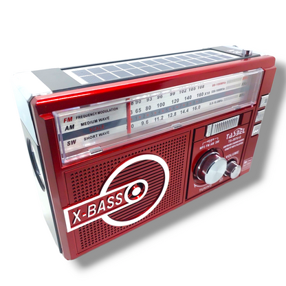 Radio Retro Solar Recargable AM/FM/SW MP3 MicroSD Roja