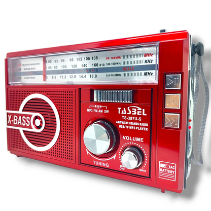 Radio Retro Solar Recargable AM/FM/SW MP3 MicroSD Roja