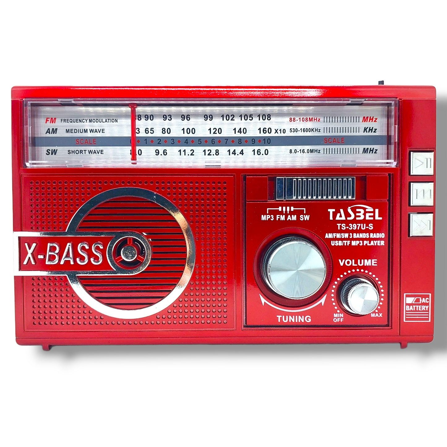 Radio Retro Solar Recargable AM/FM/SW MP3 MicroSD Roja