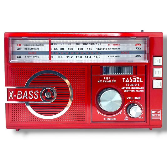Radio Retro Solar Recargable AM/FM/SW MP3 MicroSD Roja